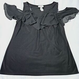 Ivy Road Womens Blouse Black Size Large Polyester Blend Cold Shoulder Pullover